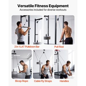 2 Pezzi Sistema di Pulegge LAT Lift con Maniglia a Doppia Impugnatura e Barra Corta, con Cavi in Acciaio, Accessorio per Rack da Palestra per Home Gym - Product Image 2