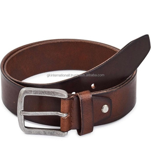 Cinturón informal de cuero de vaca de capa superior para hombre en cuero genuino marrón con hebilla de latón plateado antiguo sólido tamaños personalizados - Product Image 1