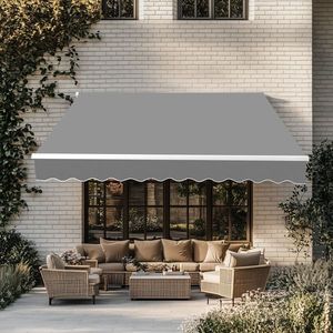Tenda da Sole Retrattile Grigia 249,9 cm L x 297,1 cm P x 149,9 cm A con Telaio in Acciaio e Telo in Poliestere Rivestito in PVC, Azionamento Manuale per Patio - Product Image 3