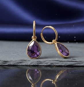 ต่างหูห้อยประดับอเมทิสต์สีน้ำเงินขนาด 5 นิ้ว ดีไซน์หรูหรา ทำด้วยมือ เงินแท้ 925 ชุบทอง 18K เหมาะสำหรับงานปาร์ตี้ - Product Image 3