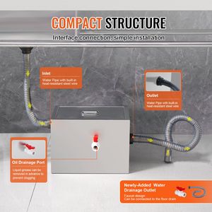 Trappola per Grasso in Acciaio Inox da 8 LBS per Cucine Commerciali, 2.8 GPM, con Ingresso Laterale per Lavello - Product Image 5