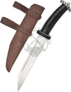 Cuchillo Vikingo Corto Seax de Acero Forjado de Alto Carbono, Estilo Medieval Temprano, Ambidiestro, Hoja de 9 Pulgadas, Mango de Cuerno, Acabado Pulido de Alta Calidad - Product Image 1