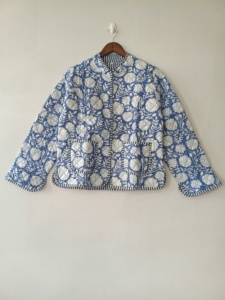 Floral Quilted <b>Reversible</b> <b>Jacket</b>: Indian Block Print Cotton - Product Image 1