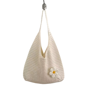 Bolso Tote Casual Bohemio de Moda para Mujer, Tejido a Crochet, con Decoración de Flores de Margarita, Cierre Abierto, Correa Única de Nailon, Ligero, para la Playa - Product Image 1