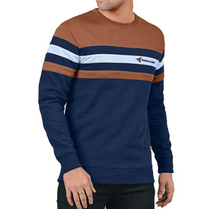 DAIZEN STAR Men's Crew Neck Pullover Sweatshirt Striped Design 100% Cotton Knitted Regular Fit Casual Breathable 370g Autumn - Product Image 1