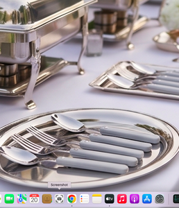 Ensemble de couverts argentés avec manche gris, élégants ustensiles de cuisine en acier inoxydable, accessoires de salle à manger haut de gamme, fourchette, cuillère, couteau élégants - Product Image 3