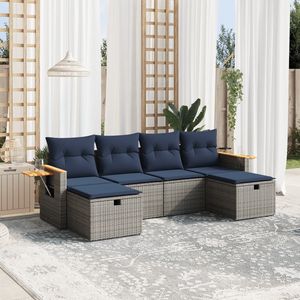 Conjunto de Sofás de Patio de Ratán Sintético Gris para 6 Personas, Muebles de Exterior Duraderos de Diseño Contemporáneo - Product Image 3