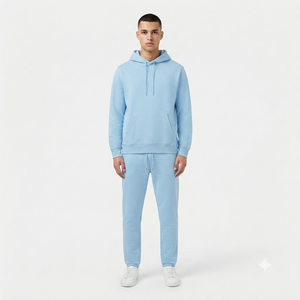 Conjunto Deportivo Casual para Hombre, Sudadera con Capucha y Pantalones Jogger Azul Cielo, Color Sólido, para Otoño - Product Image 1
