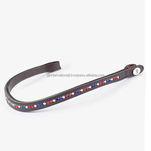 Frontal de cheval en cuir rembourré de marque supérieure, personnalisé, avec cristaux ronds rouges, bleus et blancs, pierres de diamant et chaîne incrustée scintillante - Product Image 2