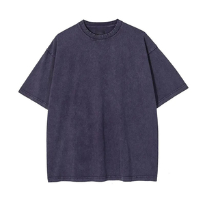 เสื้อยืดคอกลมแขนสั้นผ้าฝ้ายสีดำฟอกทรงโอเวอร์ไซส์สำหรับผู้ชาย สไตล์ลำลอง - Product Image 5