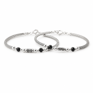 925 Sterling Silver Black Onyx <b>Beaded</b> Mesh Chain <b>Bracelet</b> High Polish Unisex Fashion Jewelry Daily Wear Gift Party Classic Elega - Product Image 5