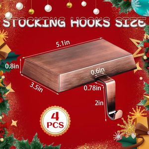 Heavy-Duty 4 Pack Metal Christmas <b>Stocking</b> <b>Holders</b> Non-Slip Mantle Fireplace Hooks for Xmas Holiday Party Decorations - Product Image 2