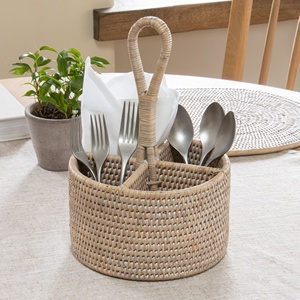 Round flatware <b>holders</b> natural wood <b>utensil</b> <b>holder</b> rattan silverware caddies cutlery baskets - Product Image 5