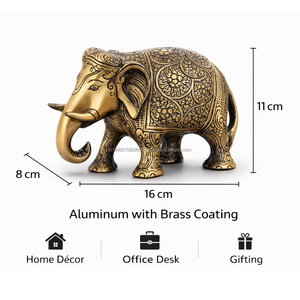 Figura de Elefante de Aluminio en Latón Antiguo - Estatua Art Deco Ecológica, Símbolo de Sabiduría y Prosperidad para la Decoración de Diwali - Product Image 3