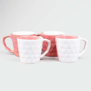 <b>Set</b> of 6 Pastel Ceramic Diamond <b>Tea</b> <b>Cup</b> and Saucers Durable 200ml Espresso <b>Cups</b> with 80ml Capacity BPA Certified - Product Image 1
