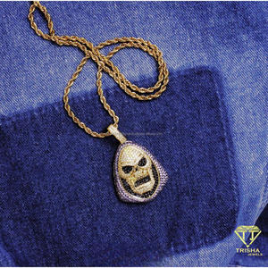 Pendentif personnalisé en forme de crâne, en argent sterling 925, serti de pierres violettes et noires, style hip-hop - Product Image 3