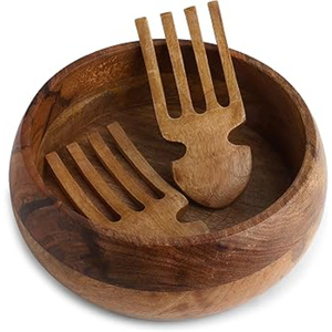 Premium Acacia <b>Wood</b> <b>Salad</b> <b>Bowl</b> Set Large Wooden Serving <b>Bowl</b> With Spoon & Fork Utensils For Kitchen Serve Ware For Fruits Pasta - Product Image 5