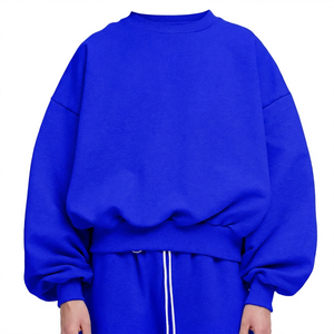 Sweat-shirt à col rond surdimensionné, manches chauve-souris, couleur unie, pull unisexe, tricot en coton, vêtements d'automne - Product Image 4