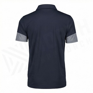Polo bleu marine pour homme avec accents gris sur les manches, manches courtes, col classique - Product Image 2