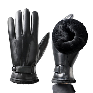 Guantes de Cuero para Invierno, Completos, Térmicos, Aislantes, Resistentes al Viento, para Deportes al Aire Libre, Unisex, Negros, con Cierre de Hebilla - Product Image 1