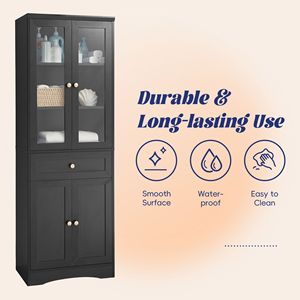 Mobiletto Alto da Bagno in MDF con Quattro Ante e Cassetti, Ripiano Regolabile, Arredo Bagno - Product Image 4