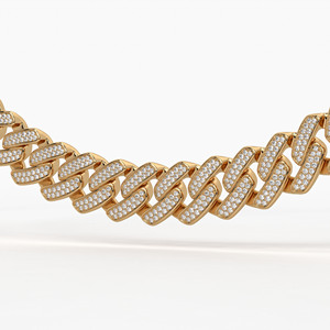 สร้อยคอทองคำ 14K ชุบโรเดียม แบบคิวบัน ประดับเพชร CVD เพาะเลี้ยงในห้องปฏิบัติการ ระดับ EF VVS VS  ฝังเพชรแบบพาเว่ ดีไซน์หรูหราจาก HASTMILAP JEWELS - Product Image 3