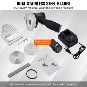 80W elettrico professionale Shawarma coltello Cordless in acciaio inox commerciale giroscopio Cutter per Doner Kebab carne 2 lame 0-8mm - Product Image 5