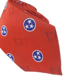 Red <b>Polyester</b> <b>Tie</b> with Blue Circle and White Stars Pattern Machine Embroidered Business Gift Accessory - Product Image 4