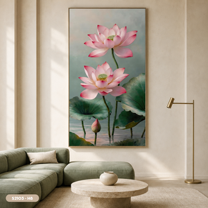 Peinture murale esthétique en soie motif fleur de lotus, personnalisée ODM, cadre artisanal, origine Vietnam, vente chaude - Product Image 2
