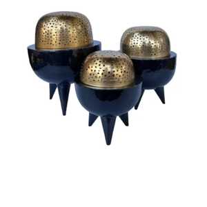 Support à bougies en bois à niveaux avec bol métallique festonné et sphères empilées, support de table pour bougies chauffe-plat et diffuseur d'arômes - Product Image 3