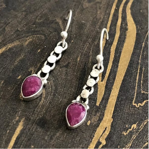 Minimalist Natural Ruby Teardrop <b>Dangle</b> <b>Earrings</b> 925 Sterling <b>Silver</b> Jewelry - Anniversary Gift for Women - Product Image 2