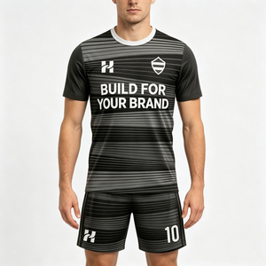 Custom Logo Men's Soccer Uniform Set Low MOQ Quick Dry Breathable <b>V</b>-Neck Adjustable Strap Polyester Jersey Shorts Training Kit - Product Image 2