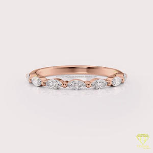 Anillo de Boda de Moissanita con Corte Marquesa, Oro Rosa, Media Eternidad, Apilable, Anillo de Aniversario Minimalista para Mujer - Product Image 4
