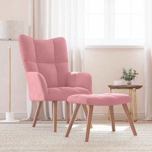 Sillón Rosa Relajante para Sala de Estar con Taburete - Product Image 1