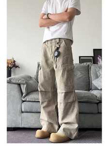 Pantalon cargo large pour homme, taille mi-haute, plusieurs poches, style workwear en toile, respirant, anti-boulochage, idéal pour l'automne - Product Image 5