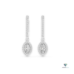 Boucles d'oreilles pendantes en or blanc avec halo de marquises, diamant de laboratoire de 0,85 carat en or massif 14 carats, élégantes boucles d'oreilles pendantes pour femmes - Product Image 1
