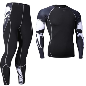 Ensemble de vêtements de sport pour homme, t-shirt à manches longues de compression, leggings longs, noir, spandex, taille élastique, Shaghaf, CS20, antibactérien - Product Image 1