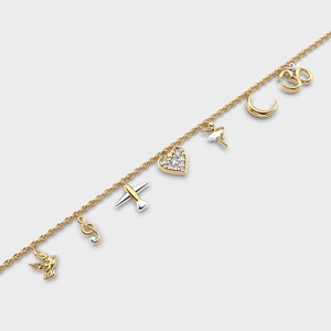 9K Yellow / White / Rose Gold Lab Grown <b>Diamond</b> Heart Charm Bracelet Symbol Pendant Chain <b>Jewelry</b> - Product Image 3