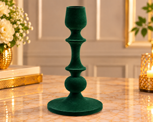 Porte-bougie sans flamme en velours vert floqué pour la décoration de la maison, table à manger, style festif, mariages, événements de Noël et de Pâques - Product Image 3