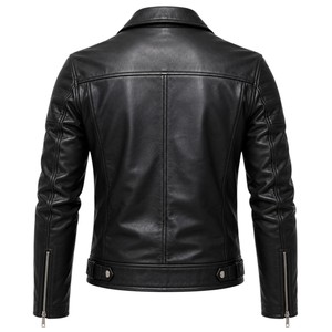Veste de motard en cuir véritable pour homme SANDRA TRADERS, coupe ajustée, col montant, fermeture éclair, ceinture, respirante, pour l'hiver - Product Image 3