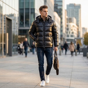 Custom One Apex Men's Black <b>Hooded</b> Puffer <b>Jacket</b> Quilted Winter Outdoor Warm Lightweight <b>Padded</b> Down <b>Jacket</b> Wholesale - Product Image 6