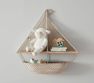 Nautical Sailboat Rattan Wall-Mounted <b>Shelf</b> for Kids <b>Bedroom</b> Creative Wicker Floating Bookcase Handcrafted Toy Storage Holder - Product Image 5