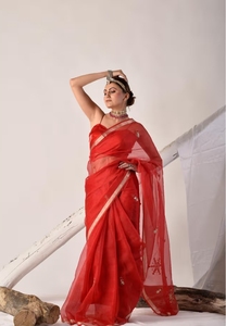 KV <b>Red</b> Kota Hand Embroidered Saree With Unstitched <b>Blouse</b> - Product Image 3