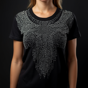 T-shirt pour femmes avec strass, t-shirt décontracté scintillant, mode, avec personnalisation OEM ODM - Product Image 1