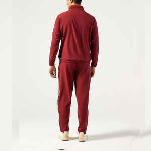 Survêtement pour homme rouge à manches longues, couleur unie, style sportif, respirant, 100% coton, vêtements d'hiver, poches latérales, fermeture à cordon - Product Image 2