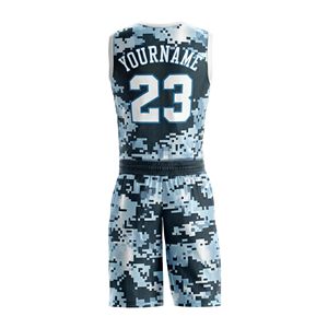 Uniforme de basket-ball à motif camouflage, impression numérique sublimée, bleu et blanc, haute élasticité, respirant - Product Image 2