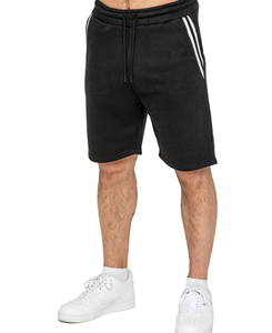 2026 Heavyweight Men's <b>Black</b> Cotton Bermuda Shorts With White Side Stripe Drawstring Closure Casual Mid Waist Sweat Shorts 220 g - Product Image 1