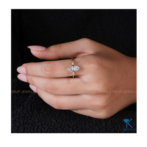 Marquise-Cut Three-Stone Engagement Ring in Yellow Gold Stackable Ring for Women <b>Fine</b> Jewelry for Special Occasions - Product Image 6