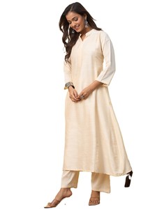 Women's for Cotton <b>Kurta</b> Kurti Set Regular Fit Casual Wear <b>Indian</b> Pakistani Style Solid Color Top Matching Pants Quick Dry Sun - Product Image 1