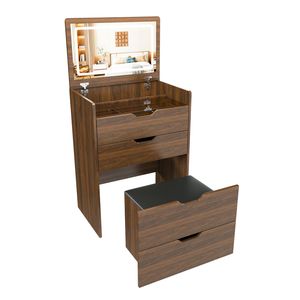 Tocador compacto 3 en 1 con espejo iluminado y taburete abatible, mesa de maquillaje para dormitorio o baño - Product Image 6